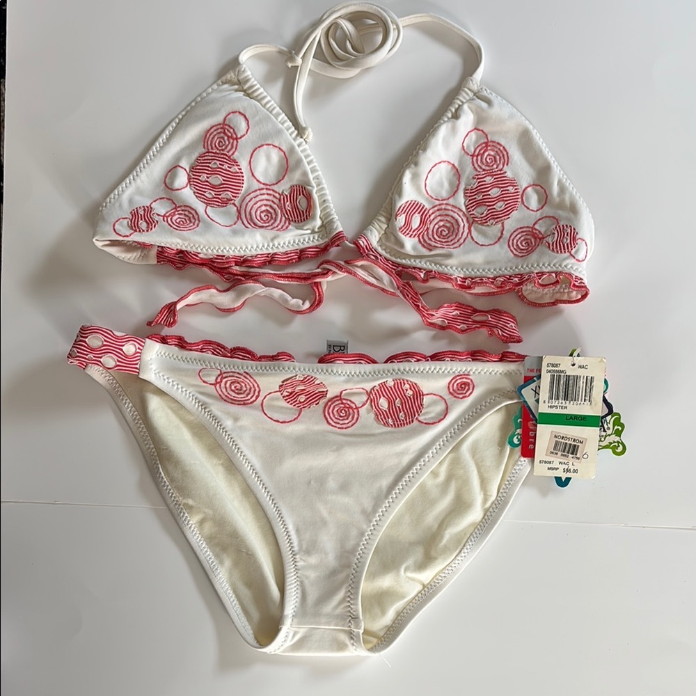 BECCA Beige and Red Bikini Set with Floral Design